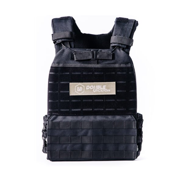 gewichtsvest in de kleur zwart van de voorkant met patch DoubleUnders.nl