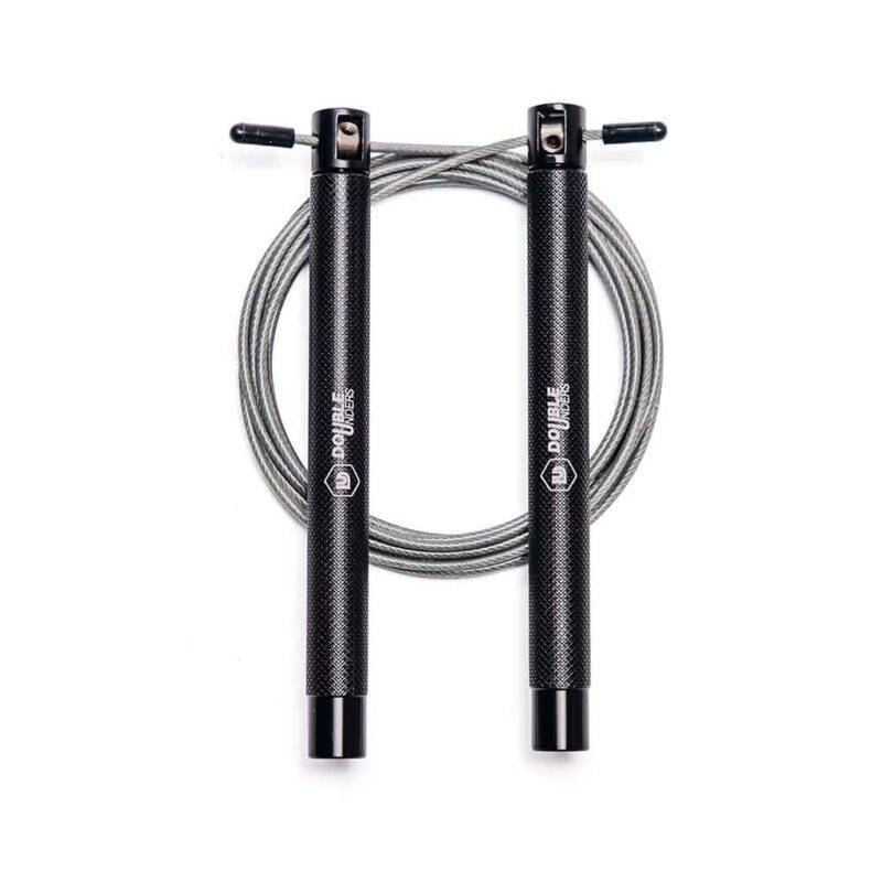 speed rope double unders zwart met grijze stalen kabel