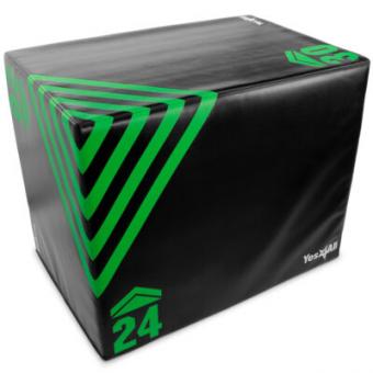 Soft plyo box van Walmart in het zwart met groene print. Gebruikt als voorbeeld in onze blog. 