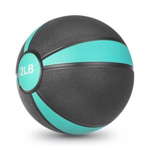 Medicine ball van het merk JBM in de kleur zwart met licht blauw. Gewicht van de bal is 2LB. Foto wordt gebruikt als voorbeeld in onze blog. 